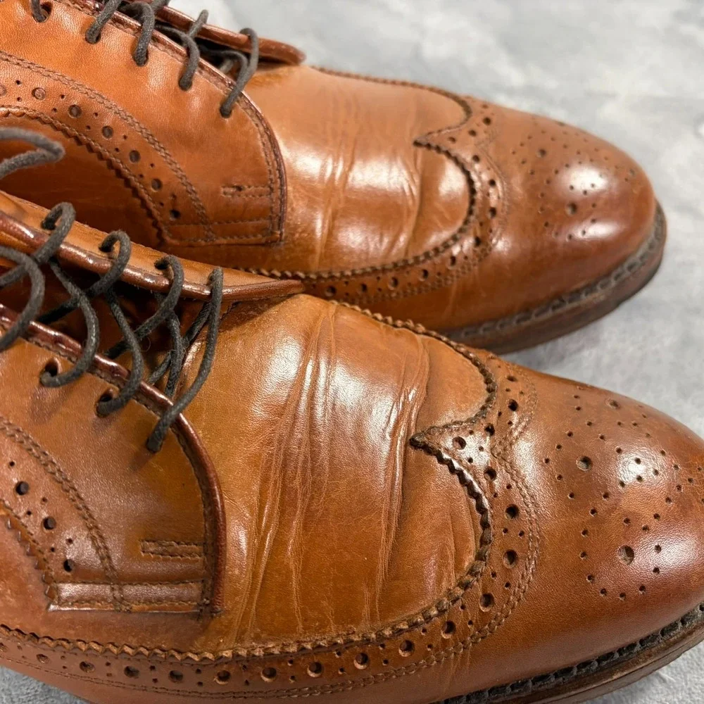 Ralph Lauren Sanderson Burnished Wingtip Oxford Dress Shoes Mens 10 D Brown Tan